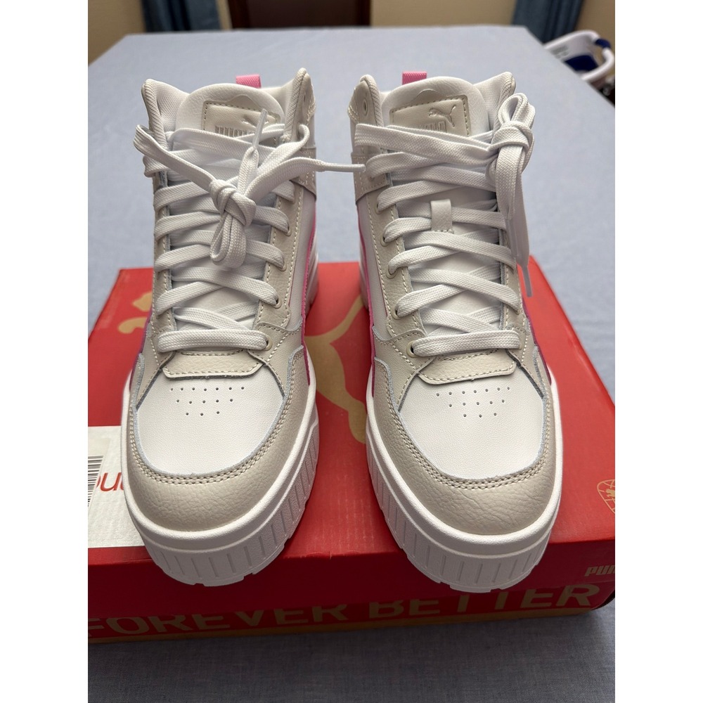 Puma Mayze Mid White Pink Platform Sneakers High Top 397463-04 Womens 9.5